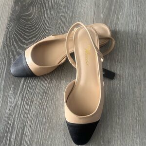 Chic Beige and Black Slingback Heels